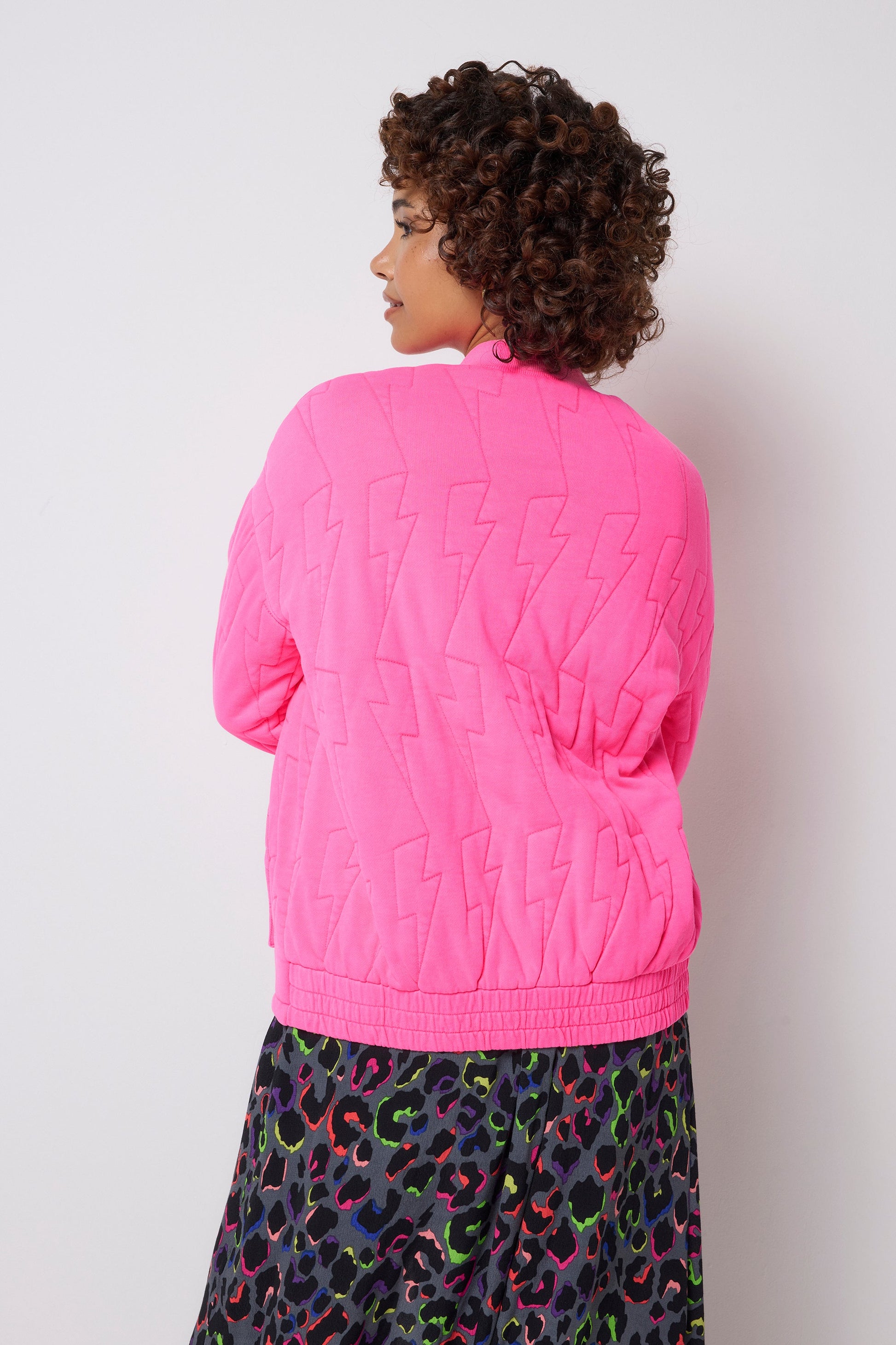 Neon Pink Lightning Bolt Regular Fit Quilted Bomber Jacket