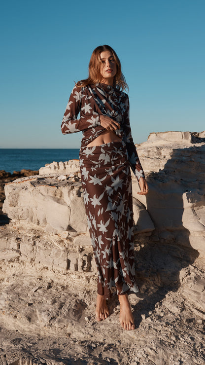 Ellita Maxi Skirt - Chocolate/Blue Print