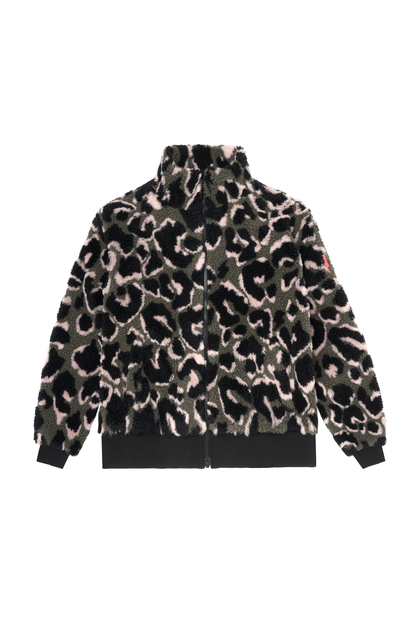 Khaki Leopard Fleece Bomber Jacket