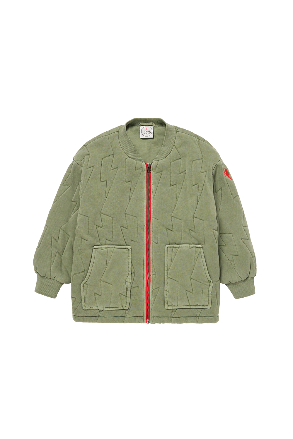 Kids Khaki Lightning Bolt Quilted Bomber Jacket