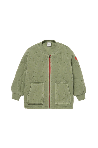 Kids Khaki Lightning Bolt Quilted Bomber Jacket