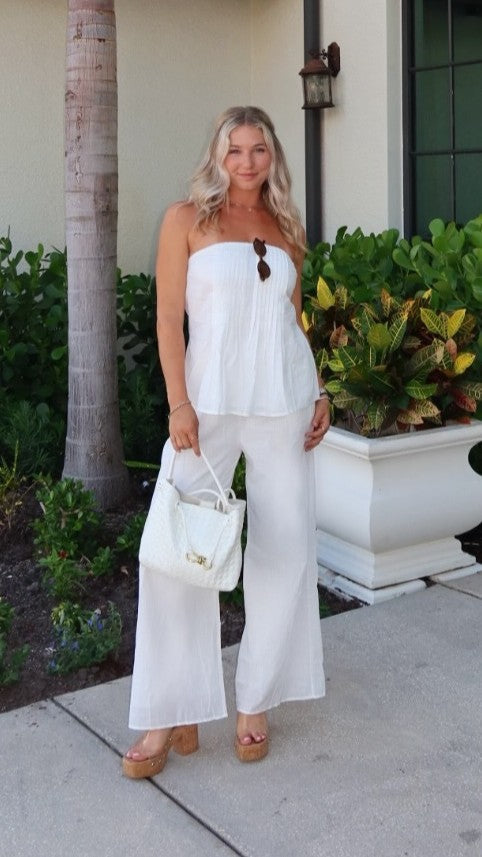 Sharni Strapless Pleat Top and Pants Set - White