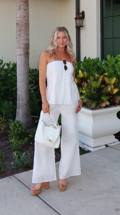 Sharni Strapless Pleat Top and Pants Set - White