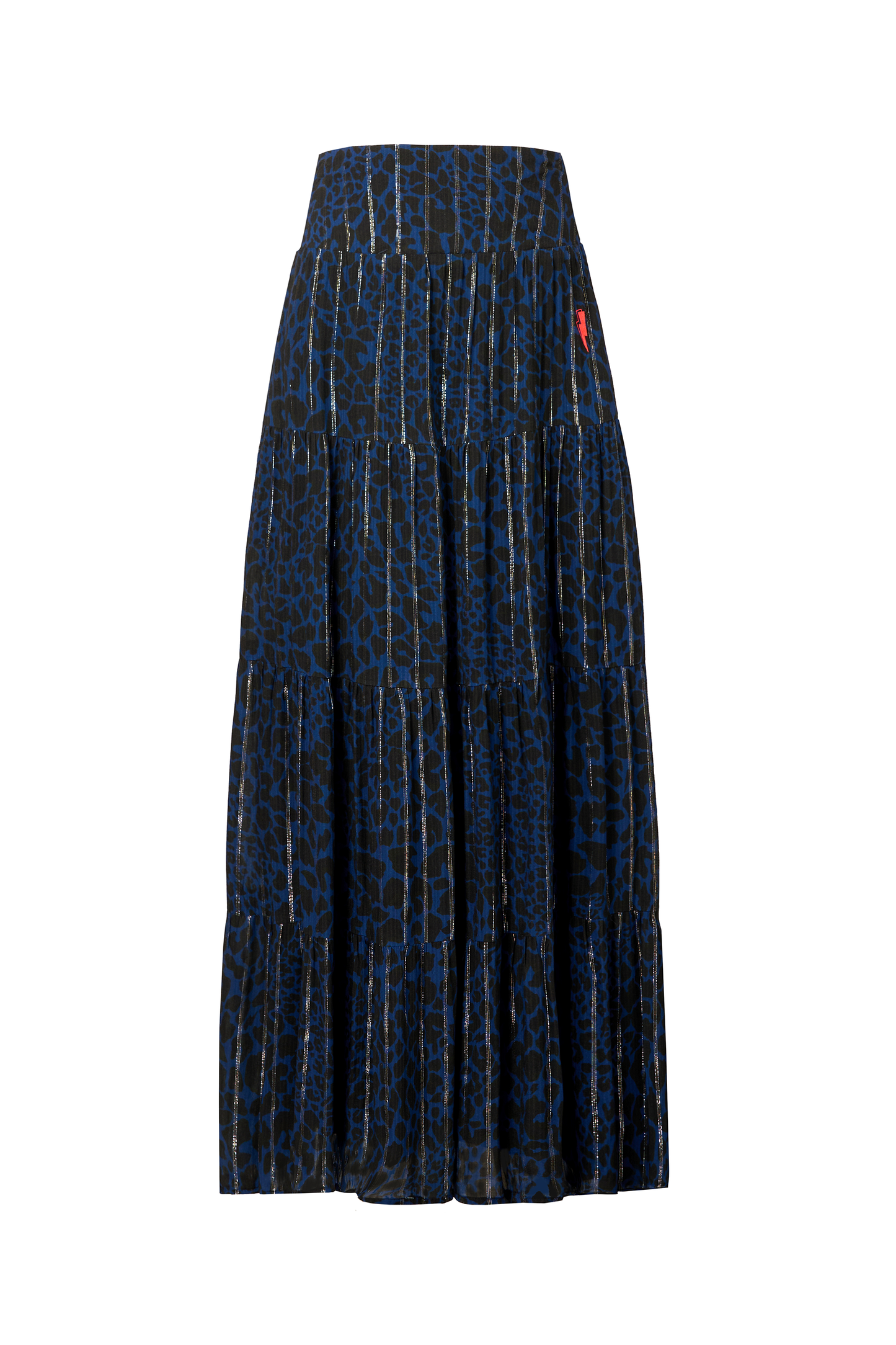 Navy with Black Rock and Roll Leopard Metallic Maxi Skirt