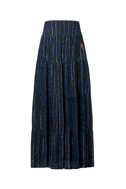 Navy with Black Rock and Roll Leopard Metallic Maxi Skirt