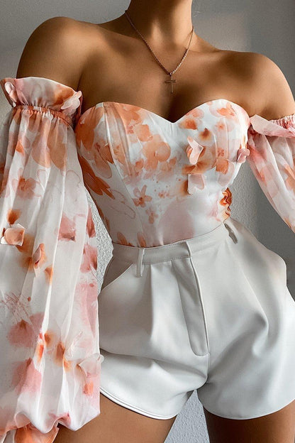 Oriana Bodysuit - Peach Floral