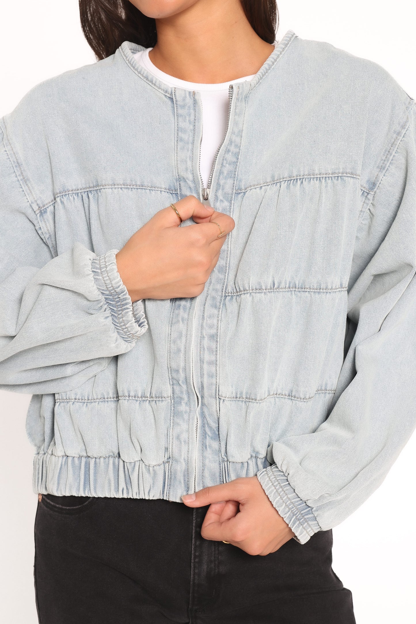 Gretal Denim Bomber Jacket - Light Blue Wash
