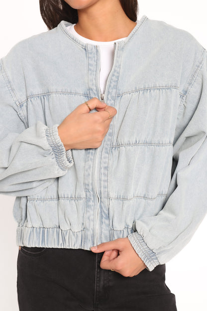 Gretal Denim Bomber Jacket - Light Blue Wash