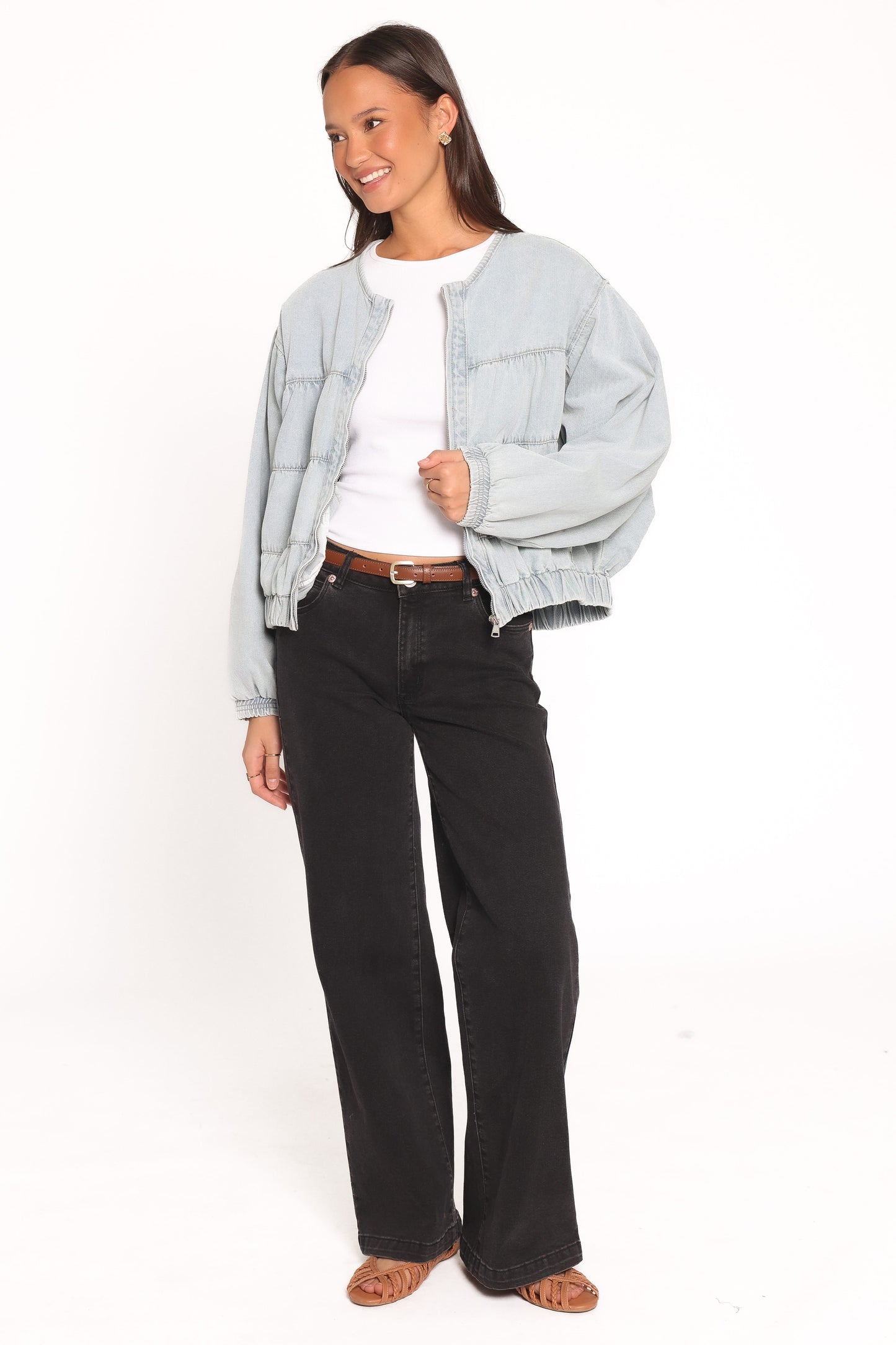 Gretal Denim Bomber Jacket - Light Blue Wash