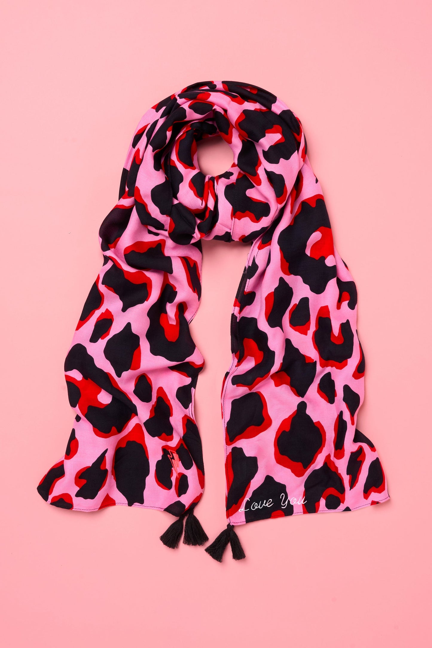 Scamp & Dude x Sophie McCartney Pink with Red and Black Mega Shadow Leopard Charity Super Scarf