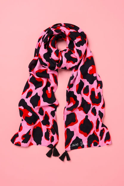 Scamp & Dude x Sophie McCartney Pink with Red and Black Mega Shadow Leopard Charity Super Scarf