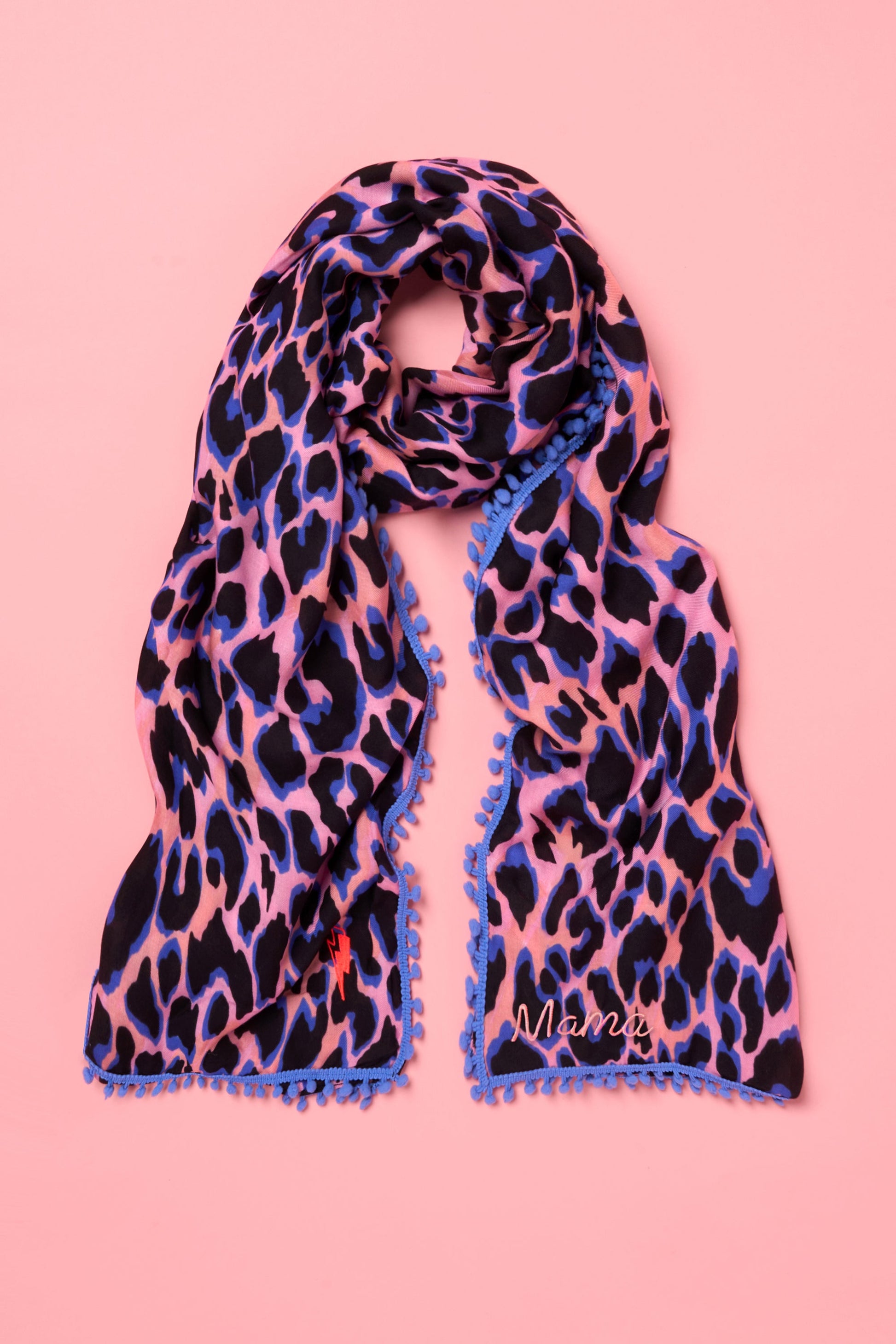 Pink with Blue and Black Shadow Leopard Charity Super Scarf