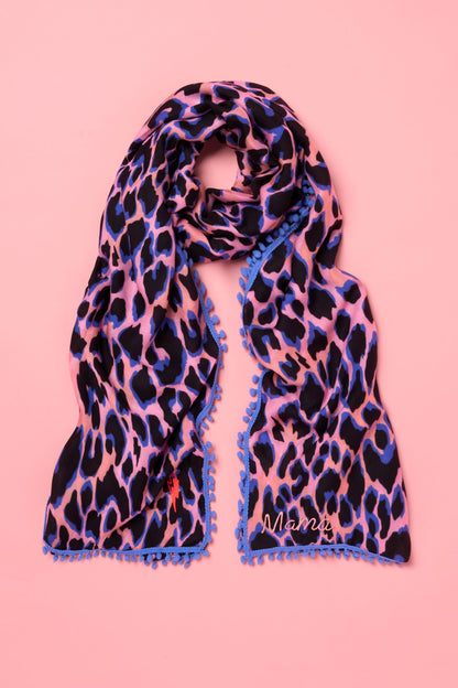 Pink with Blue and Black Shadow Leopard Charity Super Scarf