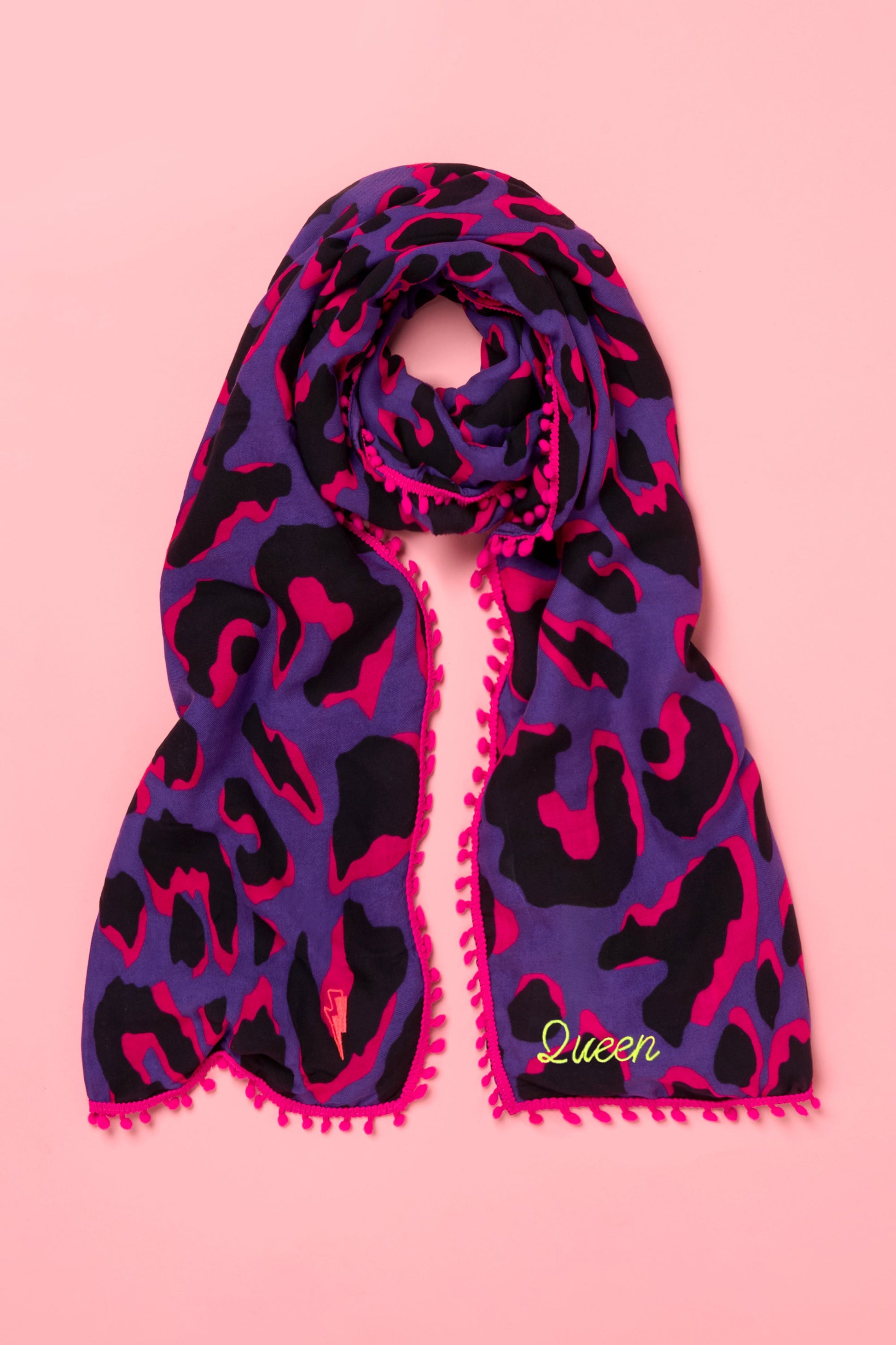 Scamp & Dude x Sara Davies Purple with Pink Snow Leopard Charity Super Scarf