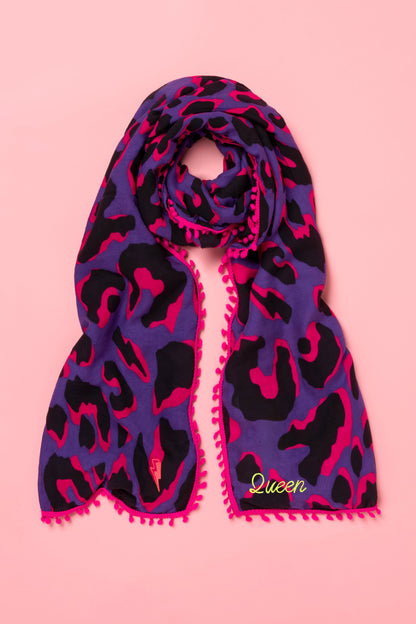 Scamp & Dude x Sara Davies Purple with Pink Snow Leopard Charity Super Scarf