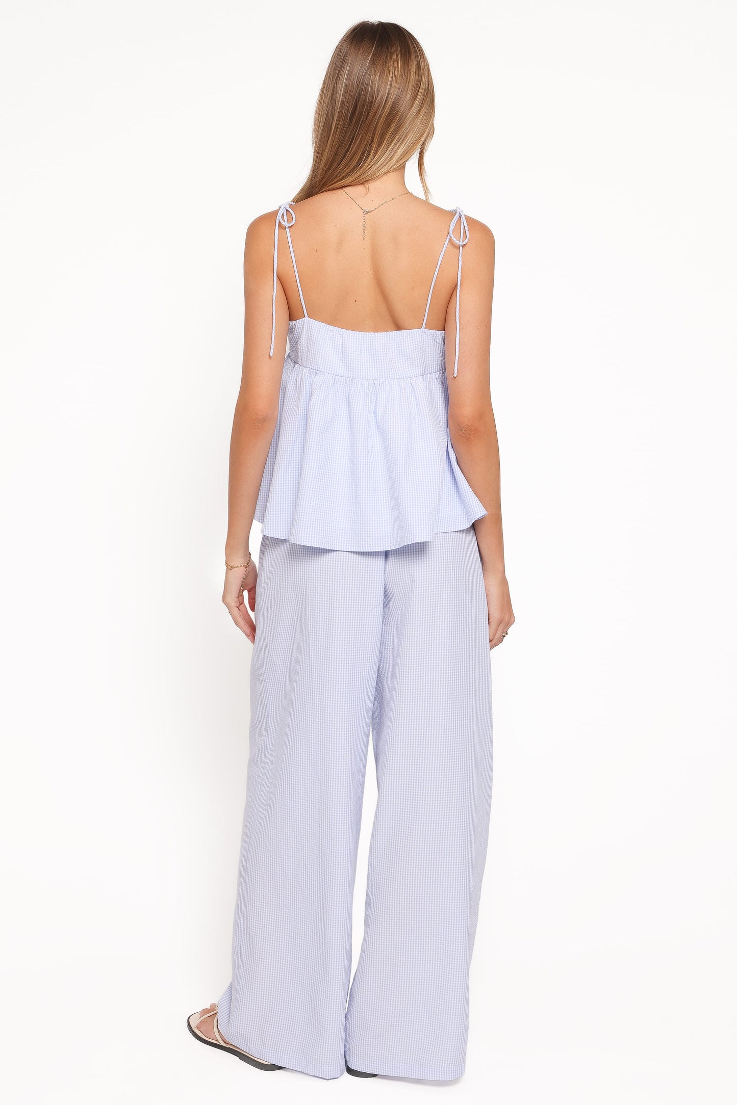 Elowen Wide Leg Pants - Blue Gingham