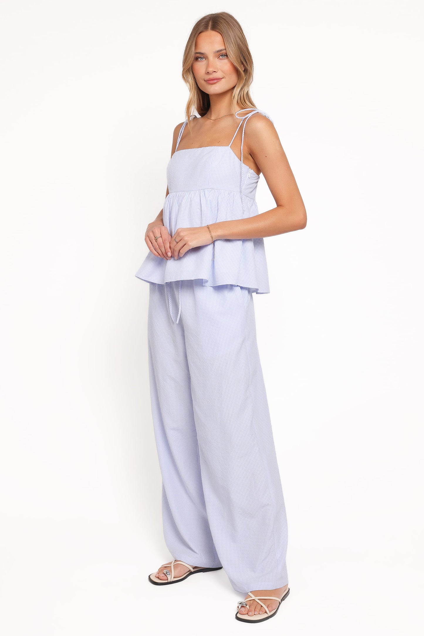 Elowen Wide Leg Pants - Blue Gingham