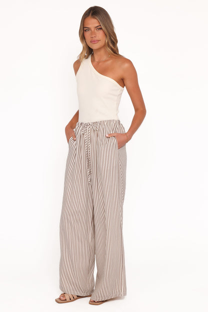 Elowen Wide Leg Pants - Brown Stripe
