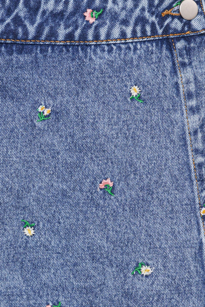 Evanna Denim Skort - Embroidery Medium Wash