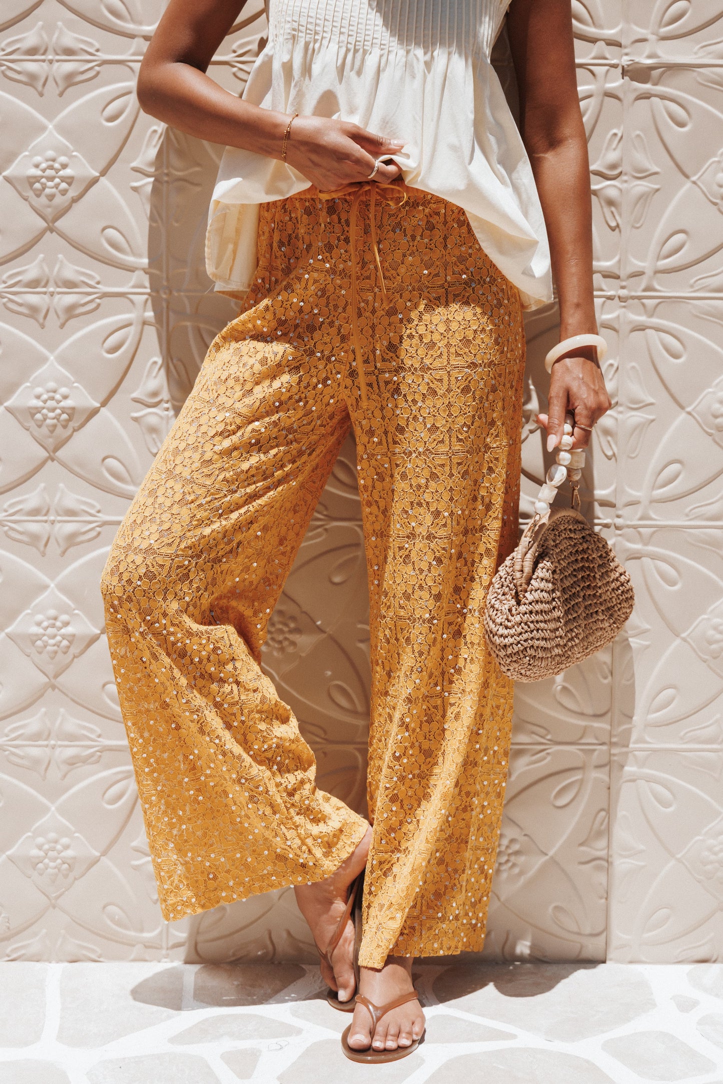 Jacinta Sequin Lace Pant - Mango