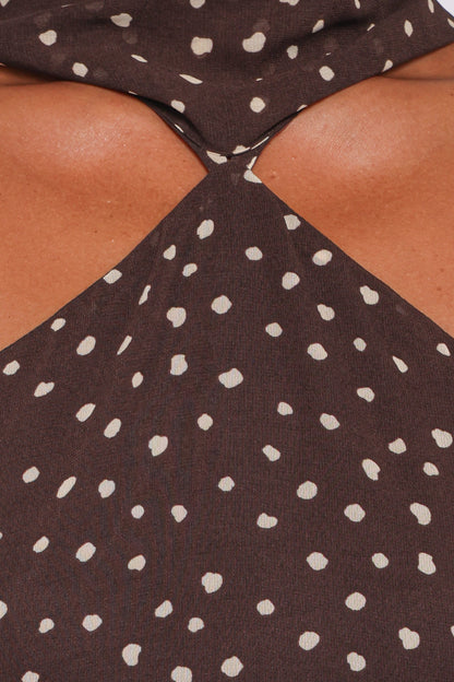Elva Halterneck Midi Dress - Brown Polka Dot