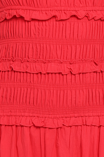 Enola Gather Midi Dress - Red