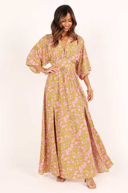Fran Maxi Dress - Green/Pink