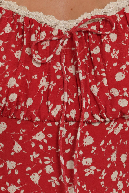 Francine Lace Midi Dress - Red Floral