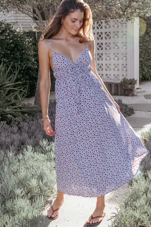 Freesia Midi Dress - Blue Red Floral