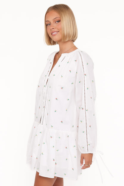 Hart Long Sleeve Mini Dress - White Floral
