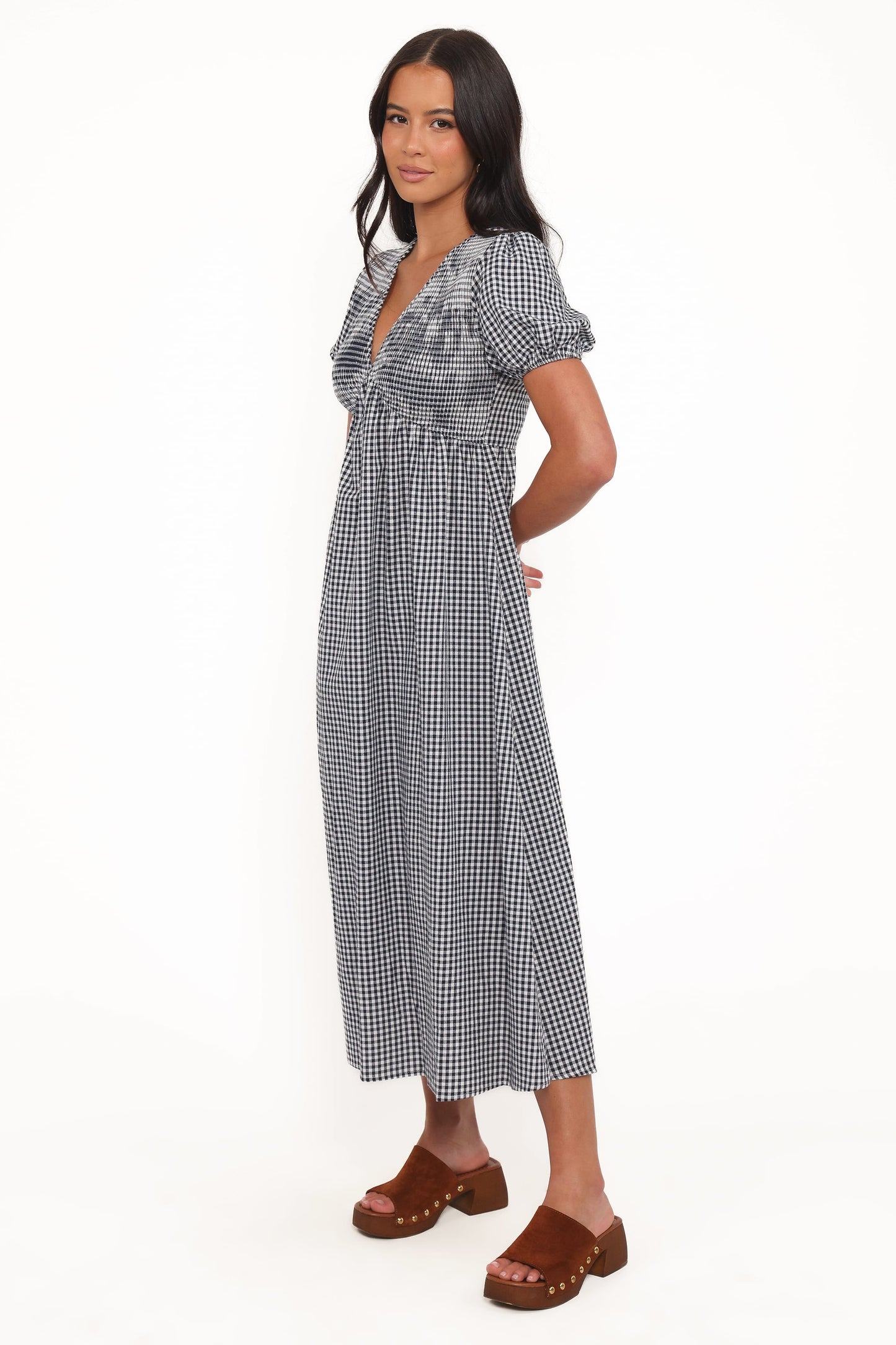 Ilyana Short Sleeve Maxi Dress - Navy Gingham