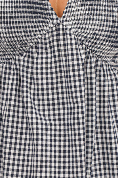 Ilyana Short Sleeve Maxi Dress - Navy Gingham