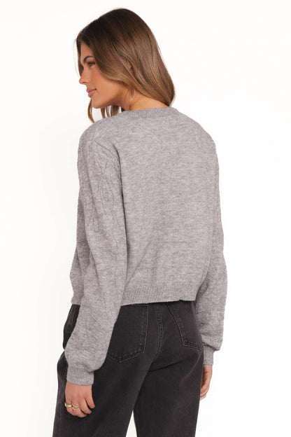 Fauna Tonal Floral Cardigan - Heather Grey