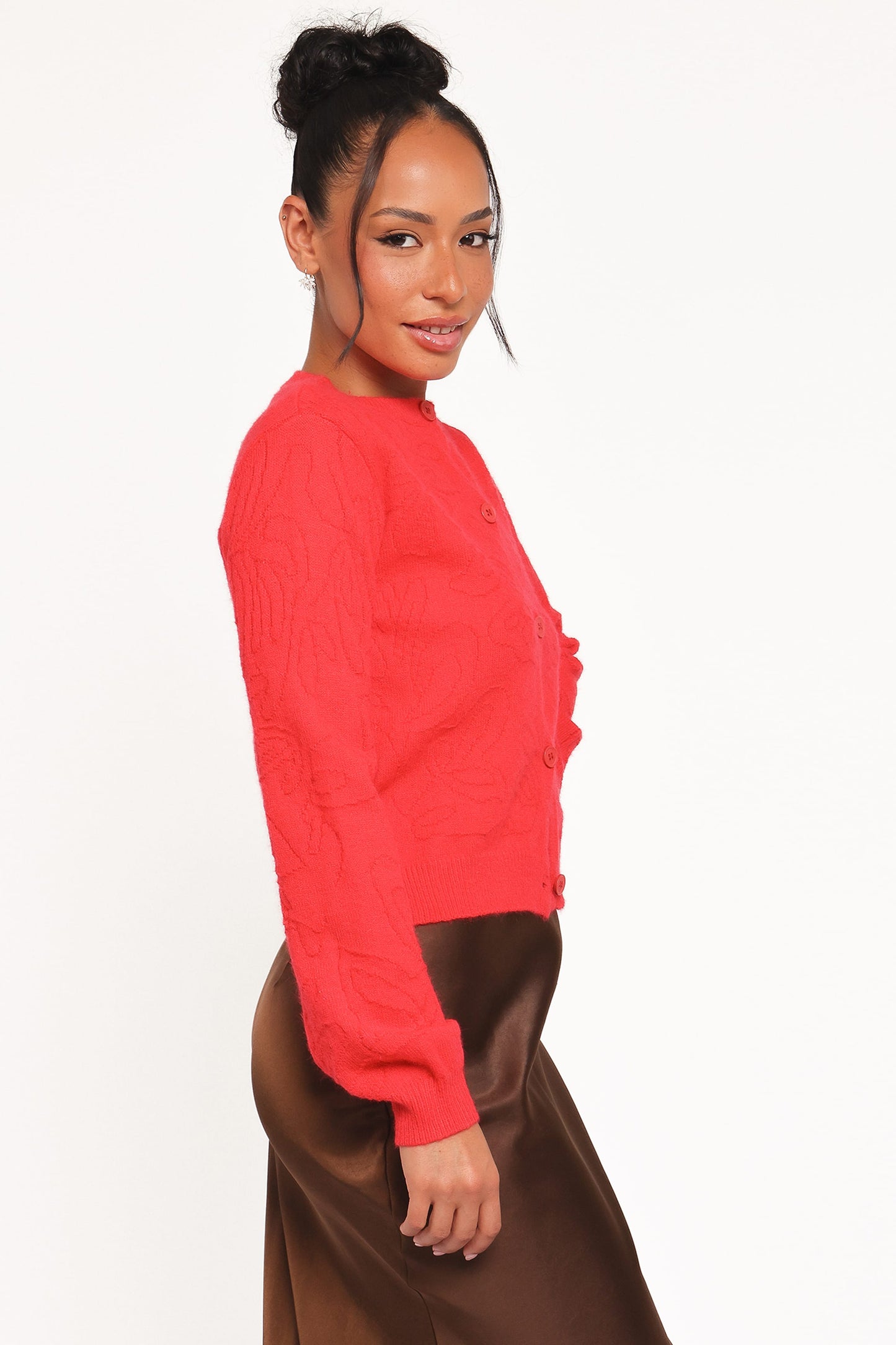 Fauna Tonal Floral Cardigan - Red