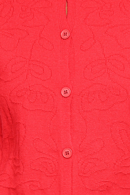 Fauna Tonal Floral Cardigan - Red