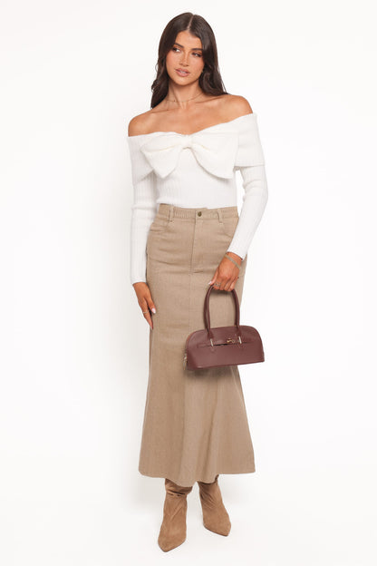 Helene Bow Off Shoulder Knit Sweater - Ivory