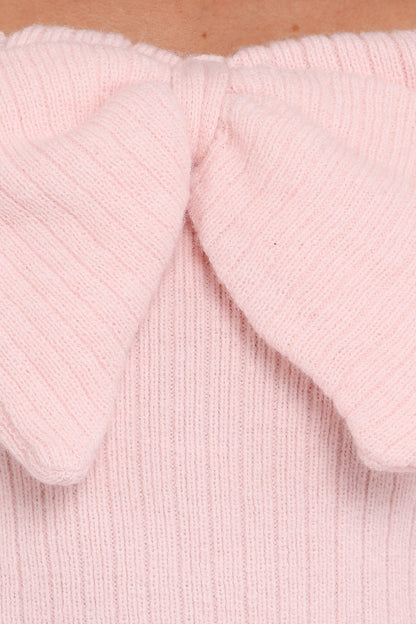 Helene Bow Off Shoulder Knit Sweater - Pink