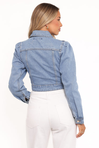 Faven Cropped Denim Jacket - Mid Blue