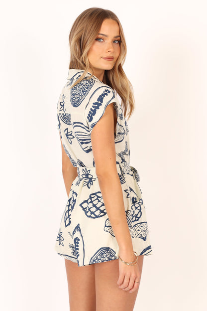 Georgina Tie Waist Romper - Navy