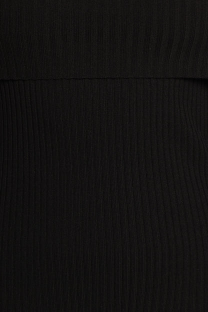 Gindie Ribbed Knit Off The Shoulder Pant Set - Black