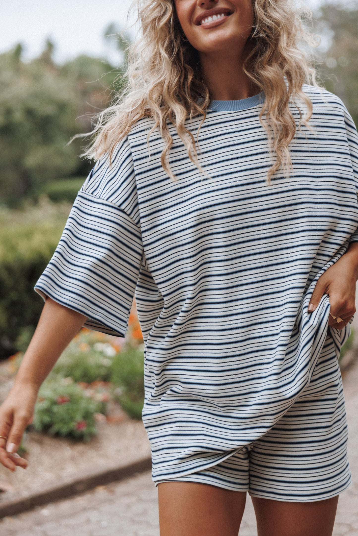 Hellen Stripe Short Set - Blue/Cream Stripe