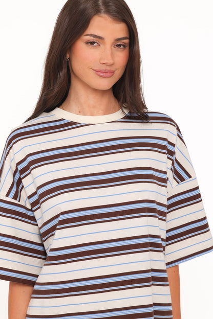 Hellen Stripe Short Set - Brown Multi Stripe