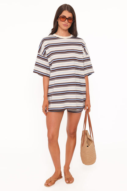 Hellen Stripe Short Set - Brown Multi Stripe