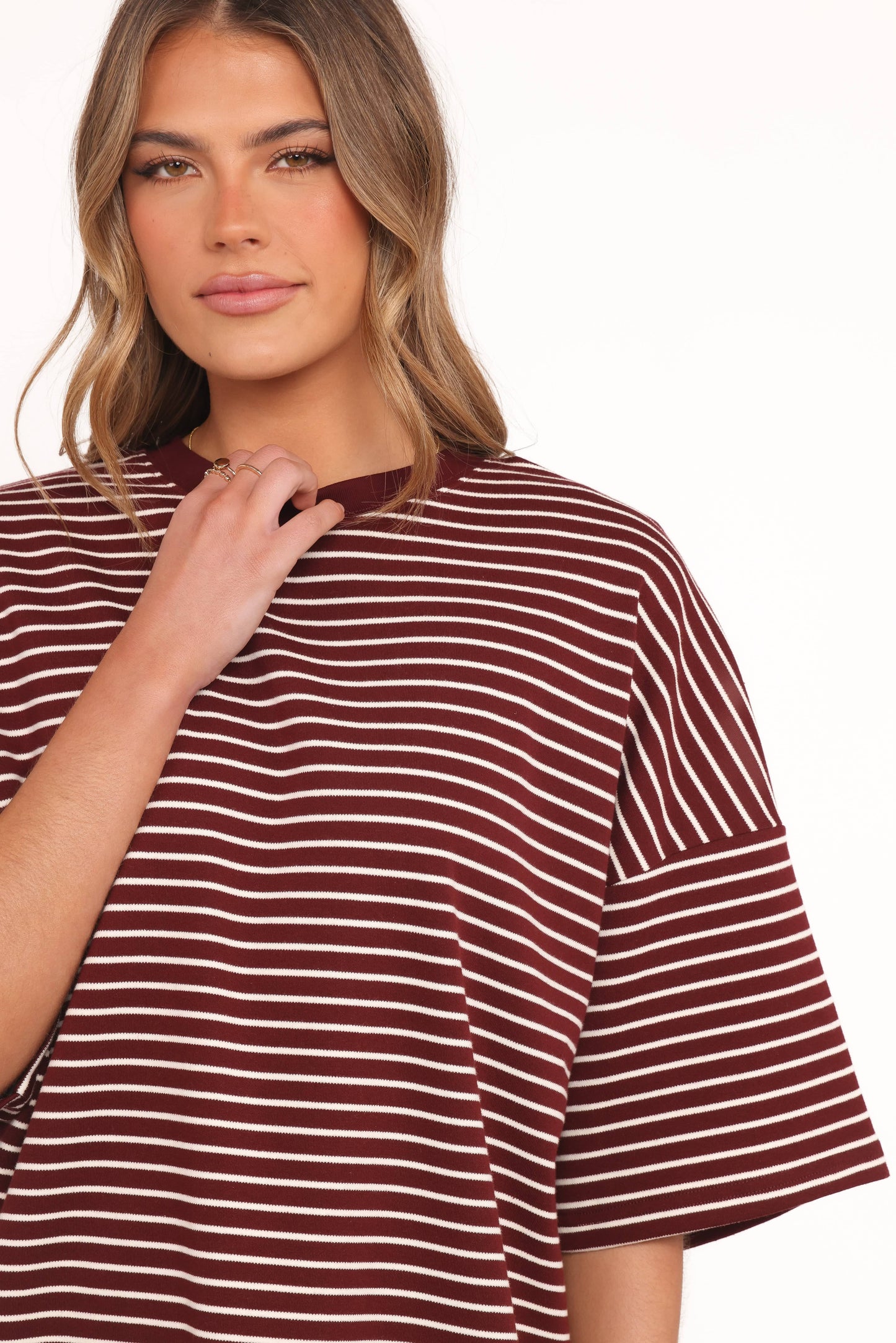 Hellen Stripe Short Set - Burgundy Cream Stripe