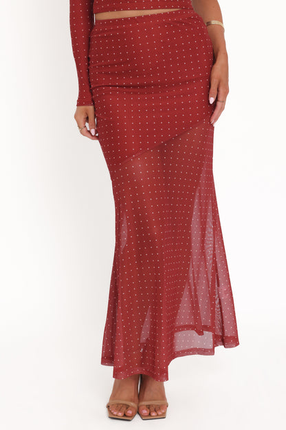 Hollie Mesh Skirt Set - Red Polka Dot