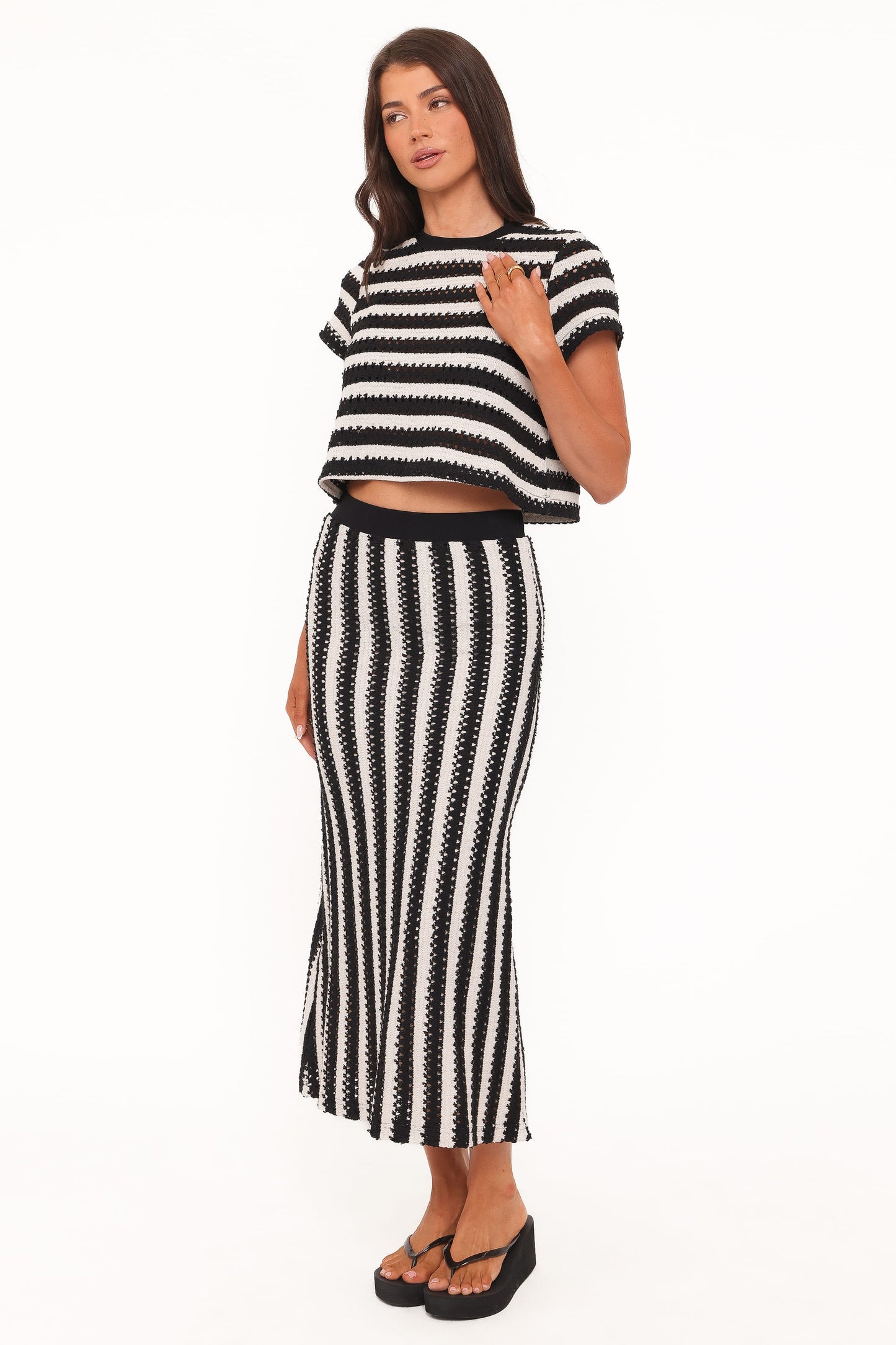 Jaden Knit Skirt Set - Black/White Stripe