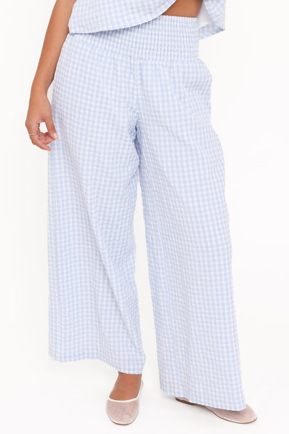 Jillian Smocked Pant Set - Blue Gingham