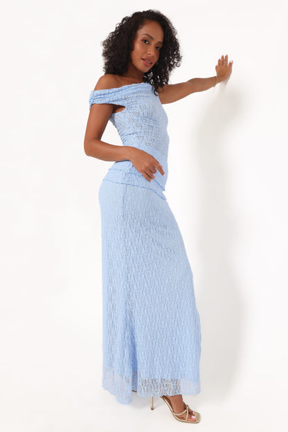 Faeriel Off Shoulder Lace Knit Top - Blue