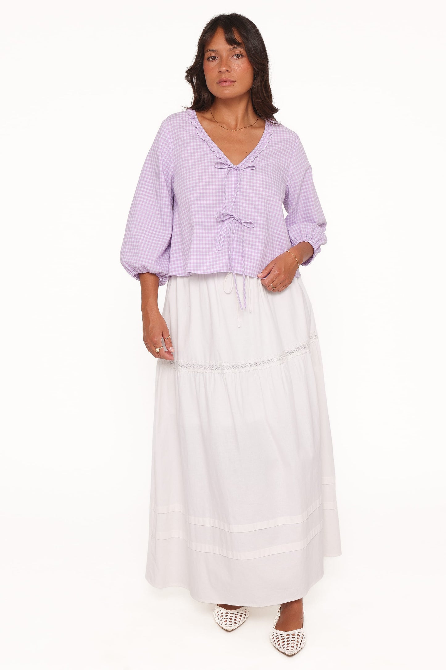 Fainche Front Tie Top - Lilac Gingham