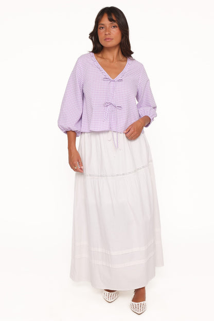 Fainche Front Tie Top - Lilac Gingham